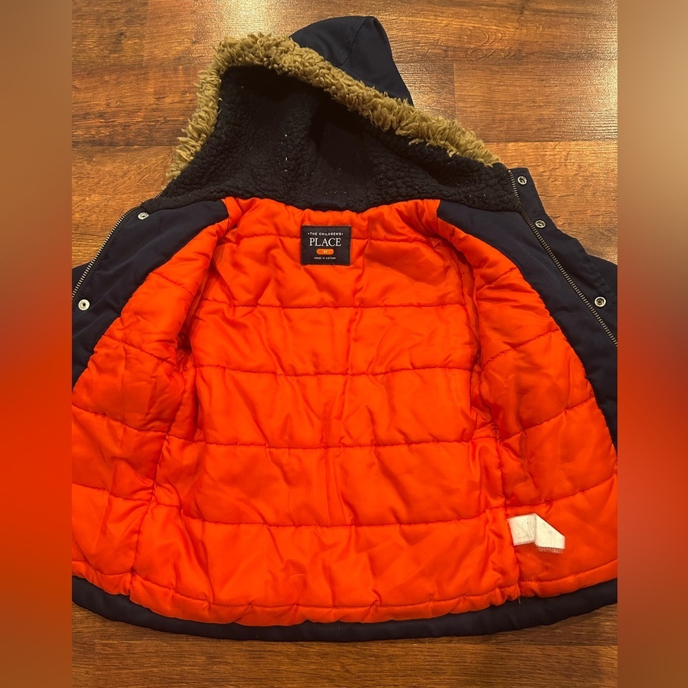 Children's Place Navy Faux Fur Trimmed Hooded Outdoor Fall Winter Coat 2T - Picture 5 of 6